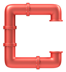 Letter C made of tubes painted red car paint with steel bolts and nuts, 3d rendering