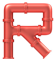 Letter R made of tubes painted red car paint with steel bolts and nuts, 3d rendering