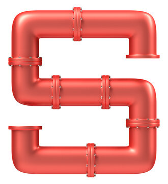 Letter S made of tubes painted red car paint with steel bolts and nuts, 3d rendering