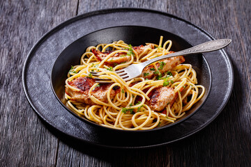 Fried chicken breast with gluten free pasta