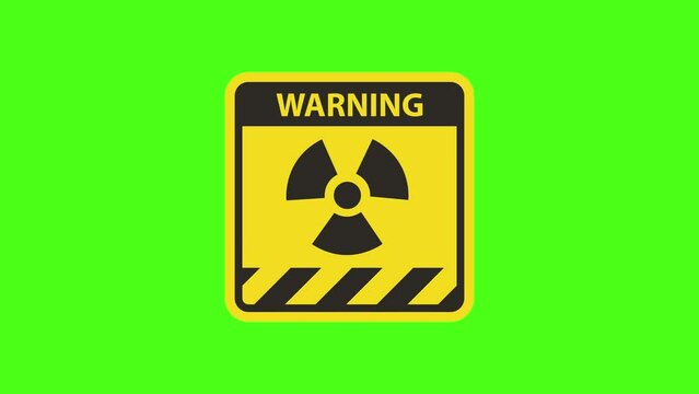 2D Radiation Hazard Warning Animated Square Shaped Black and Yellow Signs. A radiation hazard vector symbol isolated on green screen