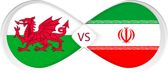 Wales vs Iran  in Football Competition, Group A. Versus icon on Football background.