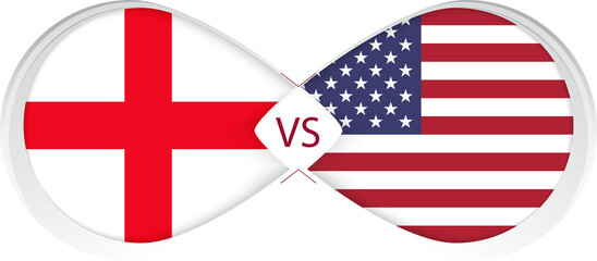 England vs United States  in Football Competition, Group A. Versus icon on Football background.