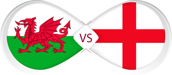 Obraz premium Wales vs England in Football Competition, Group A. Versus icon on Football background.