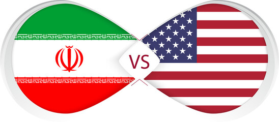 Obraz premium Iran vs United States in Football Competition, Group A. Versus icon on Football background.