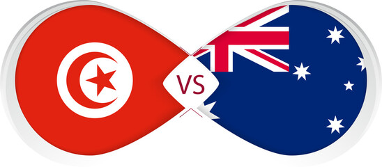 Tunisia vs Australia  in Football Competition, Group A. Versus icon on Football background.