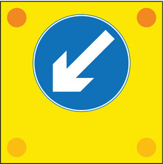 Slow-moving or stationary works vehicle blocking a traffic lane. Pass in the direction shown by the arrow., The Highway Code Traffic Sign, Signs giving orders, Signs with red circles are mostly prohib