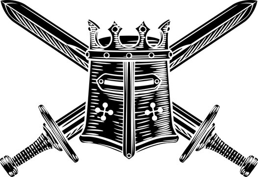 Crossed Swords and Knight Helmet Illustration