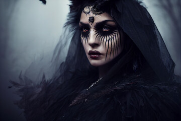 close-up portrait of a witch - dark coven crones - 10 of 13, generative ai