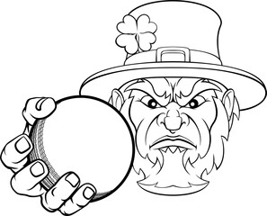 Leprechaun Holding Cricket Ball Sports Mascot