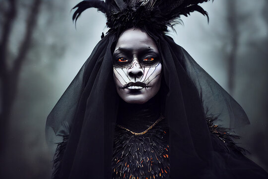 close-up portrait of a witch - dark coven crones - 12 of 13 - digital illustration, created with generative ai