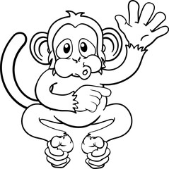 Monkey Cartoon Animal Waving and Pointing