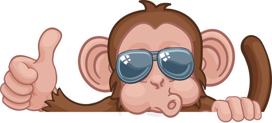Monkey Sunglasses Cartoon Animal Thumbs Up Sign