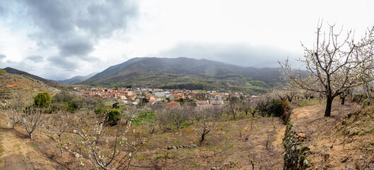Panoramic view of the town Jerte in the Jerte valley in Extremadura, Spain