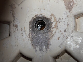 Old damaged sealing before replacement in Washer machine drum . Front load washing machine repair