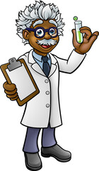 Cartoon Scientist Holding Test Tube and Clipboard