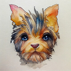 Yorkshire terrier. Adorable puppy dog. Watercolor illustration with color spots. All dog breeds copia