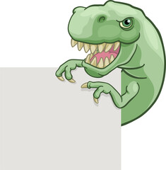 Dinosaur T Rex Peeking and Pointing Sign Cartoon