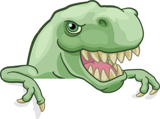 Dinosaur T Rex Peeking and Pointing Sign Cartoon © Christos Georghiou