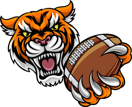 Tiger Holding American Football Ball