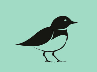 Sparrow bird logo concept. Beautiful symbolic animal silhouette isolated on light blue background. Cute birdie icon. Elegant, decorative style graphic illustration emblem.