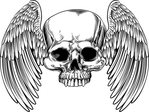 recommend clip art: Winged Skull Vintage Retro Woodcut Style