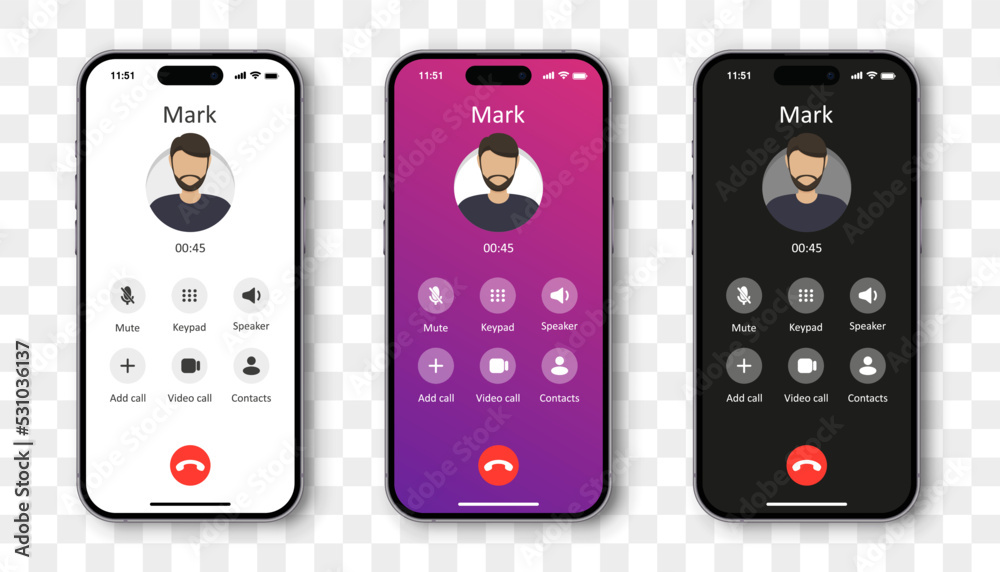 Poster Smartphone with call interface app in screen on a transparent background