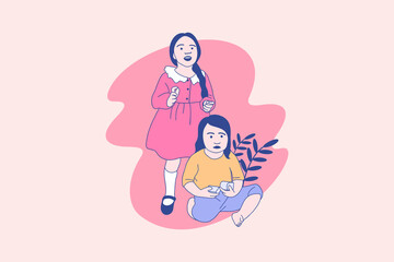 Illustrations of Two Beautiful girl for International Day of the Girl Child design concept