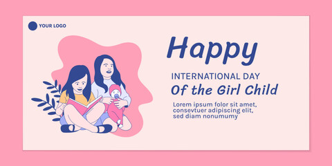 Illustrations of Two Beautiful girl for International Day of the Girl Child  banner template