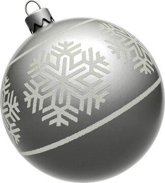 Silver retro Christmas ornament with snowflake design isolated on transparent background. 3D illustration render.
