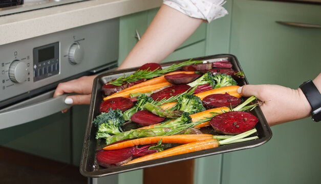 Fresh Vegetables For Roasting On Baking Tray