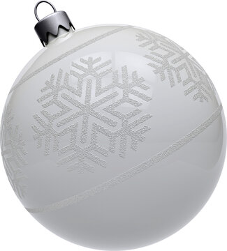 White retro Christmas ornament with snowflake design isolated on transparent background. 3D illustration render.
