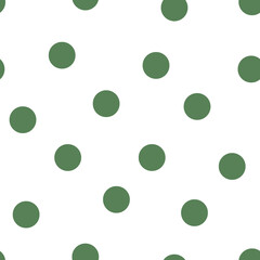 Seamless pattern of green polka dots on a white background