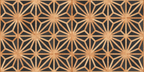 Seamless background of natural wood with Japanese pattern.