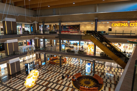 Inside Modern architecture of Iulius Shopping Mall in Timisoara