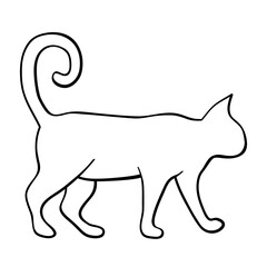 Cat outline illustration with black thin line. PNG with transparent background.