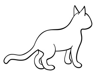 Cat outline illustration with black thin line. PNG with transparent background.