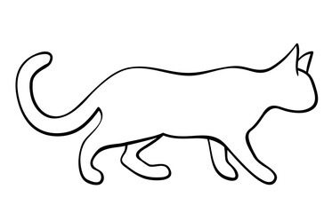 Cat outline illustration with black thin line. PNG with transparent background.