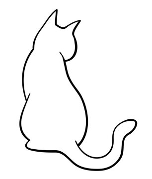Cat outline illustration with black thin line. PNG with transparent background.