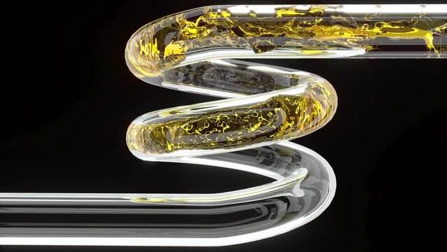 Yellow liquid through glass pipe medical design 