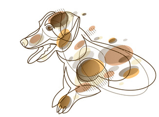 Adorable and playful Jack Russel Terrier vector line art illustration isolated, cute dog pet best friend linear drawing.