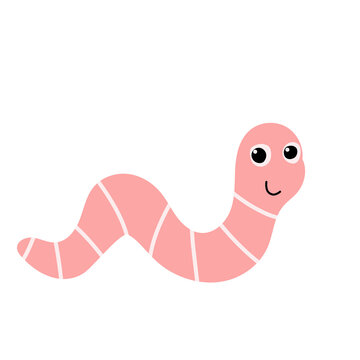 Cute little worm character. Vector cartoon illustration for kids.