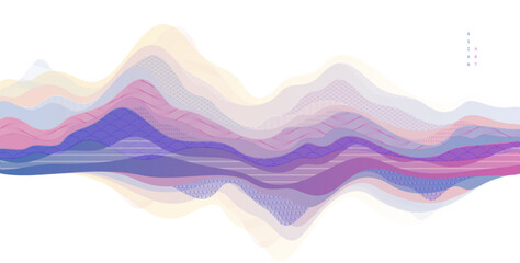 Oriental Japanese style vector abstract illustration, background in Asian traditional style, wavy shapes and mountains terrain, runny like sea lines.