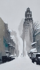 Digital art of a snowy day in New York City