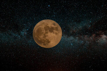 Super full moon at night in the milky way