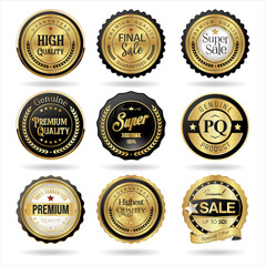 Collection of golden badge and labels vector illustration 