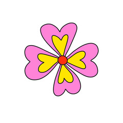 Fototapeta na wymiar Retro Pink Flower Outline 
