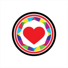 Casino heart symbol on rainbow colored circle background.