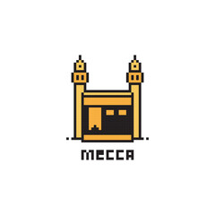 Obraz premium Vector illustration of Kaaba Mecca in pixel art style