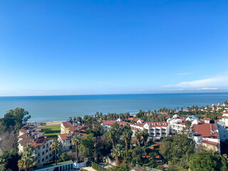 View of the hotels in the Turkish resort town of Side